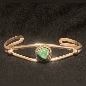 Antique Sterling Silver Cuff Bracelet with Turquoise